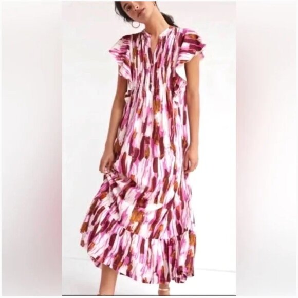 Anthropologie Maeve The Cassandra Maxi Dress Women Medium Purple Flutter Sleeve - Picture 1 of 15